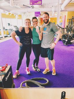 three fitness people in gym